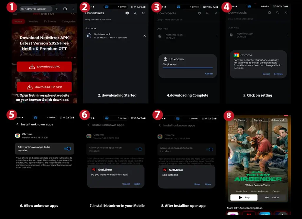 NetMirror APK Android install guide screenshot